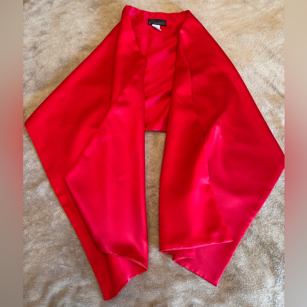 Alex Evenings Vibrant Red Satin Shawl One Size